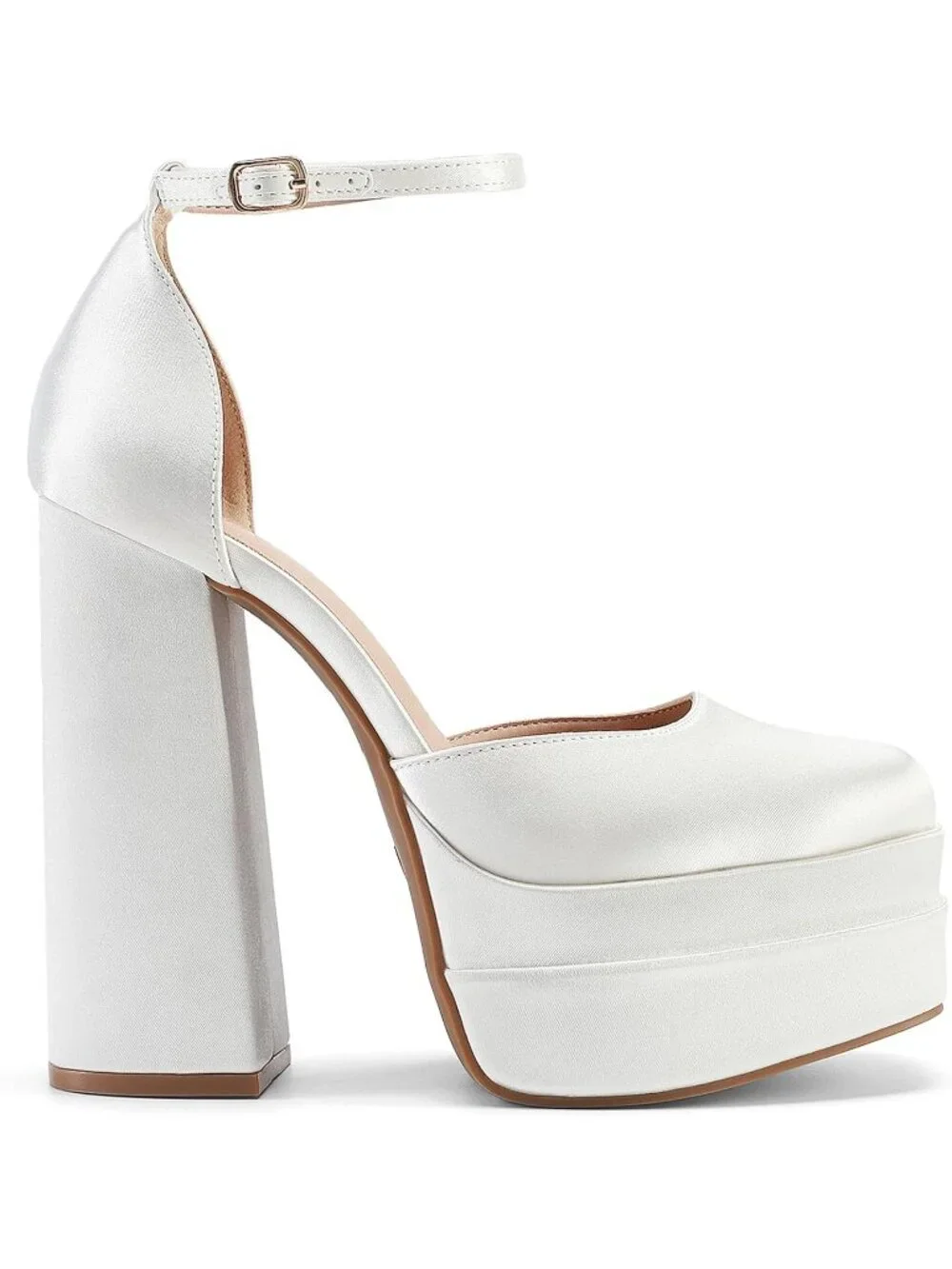 Dream Pairs Women's White Satin Square Closed Toe Ankle Strap High Platform Heel
